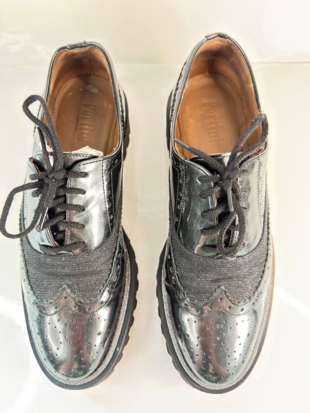 Pertini Metallic Leather Brogue Oxford Lug Sole Shoes Women’s EU 38 / US 7.5-8 - Picture 9 of 16